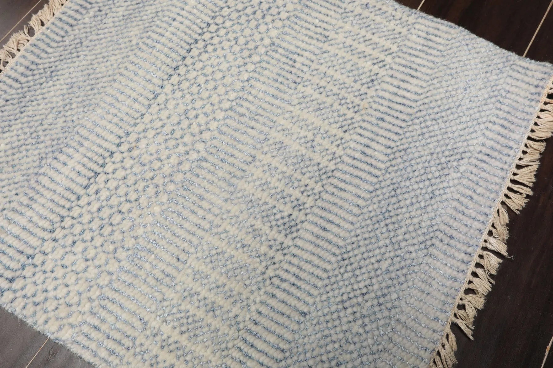 2'x2' Ivory Hand Knotted Tibetan Modern  Wool and Bamboo Silk Oriental Area Rug