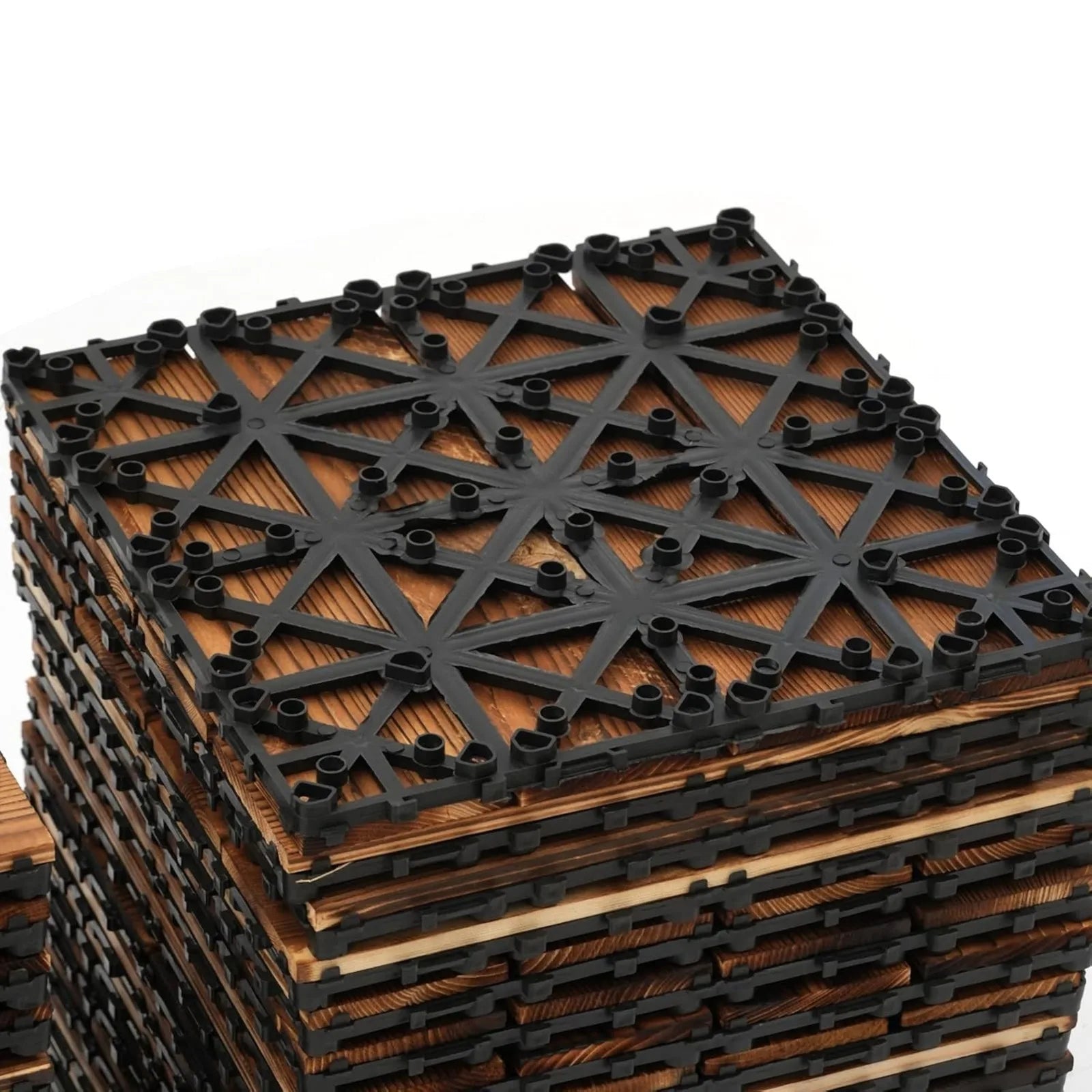 36Pcs 12''x12'' Hardwood Interlocking Patio Deck Tiles, Non-Slip Deck Tiles Indoor Outdoor Waterproof Wood Flooring Pavers Tiles