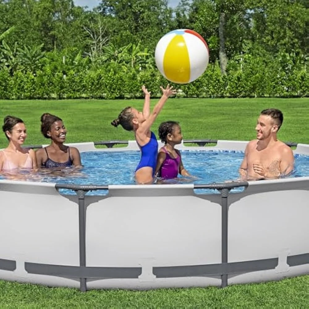 12 Foot by 30 Inch Round Above Ground Swimming Pool Set Outdoor Metal Frame Family Pool with Filter Pump